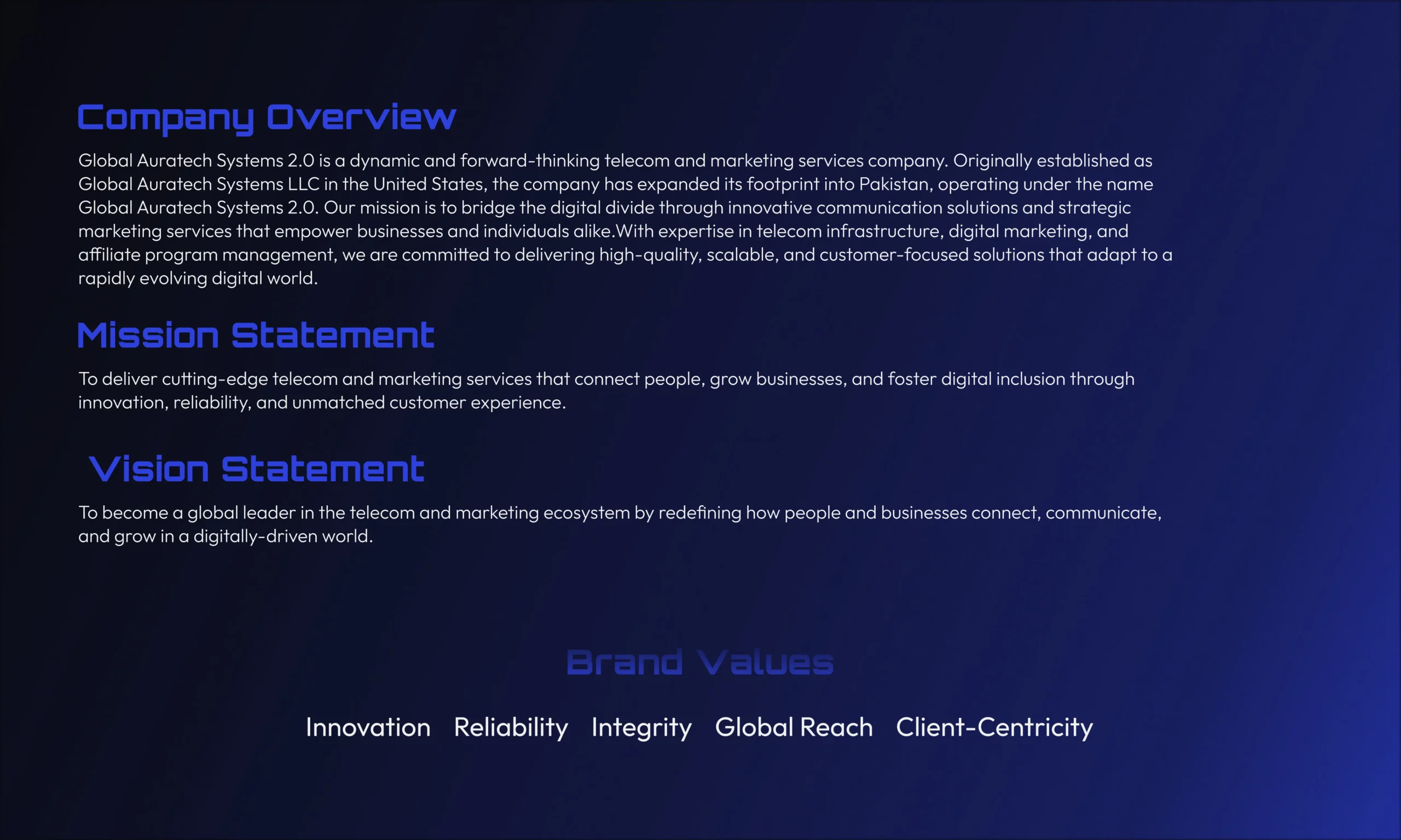 Global-auratech brand values